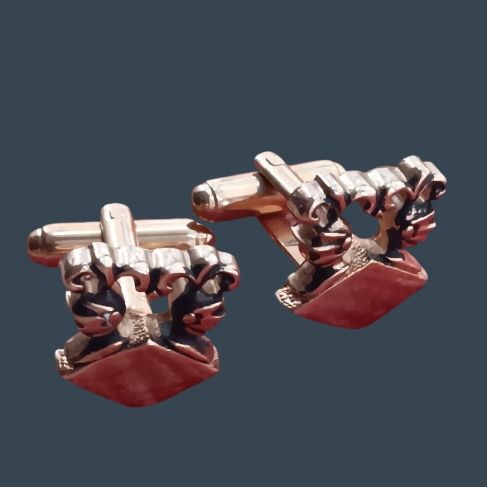 Gold-Tone Vintage Estate Cufflinks MCM Abstract Detailing & Secure T-Bar Closure